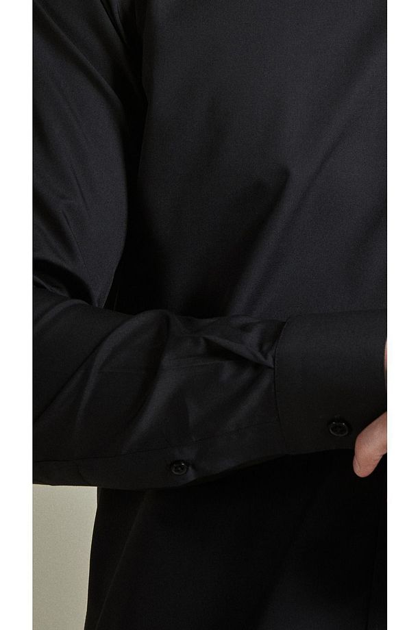 BENEZZO Slim Fit Long Sleeve Black Men's Shirt