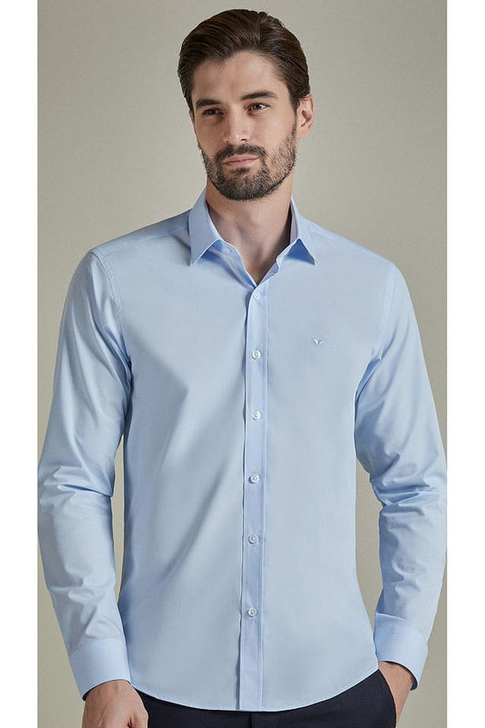 BENEZZO Slim Fit Long Sleeve Blue Men's Shirt