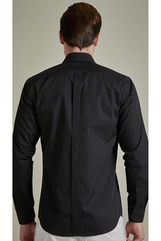 BENEZZO Slim Fit Long Sleeve Black Men's Shirt