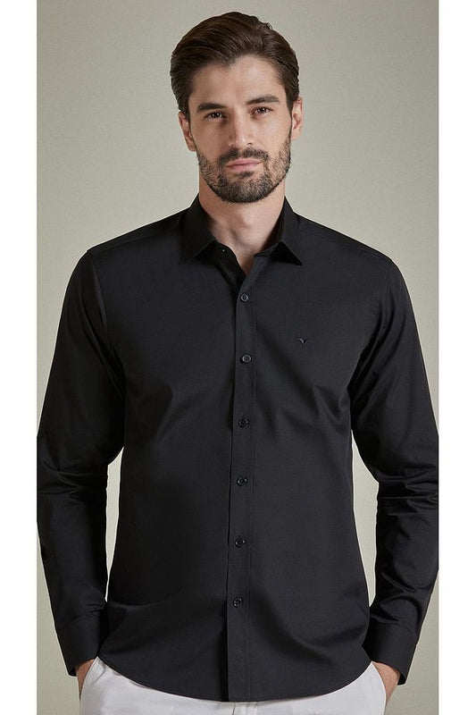 BENEZZO Slim Fit Long Sleeve Black Men's Shirt