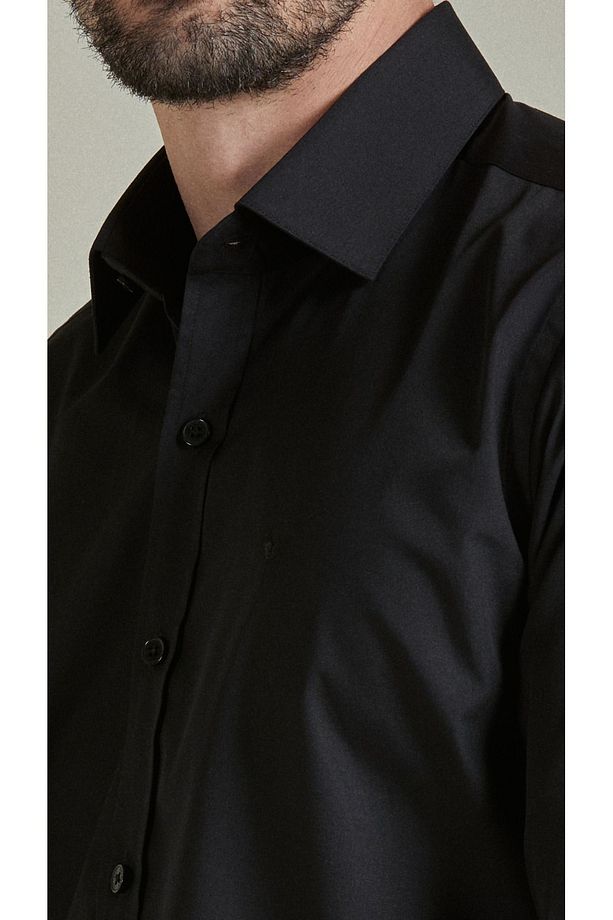 BENEZZO Slim Fit Long Sleeve Black Men's Shirt