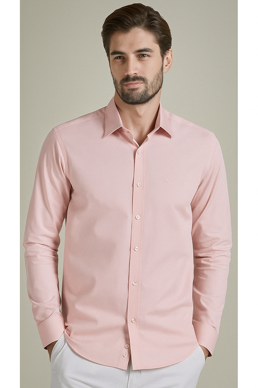 BENEZZO Slim Fit Long Sleeve Pink Men's Shirt