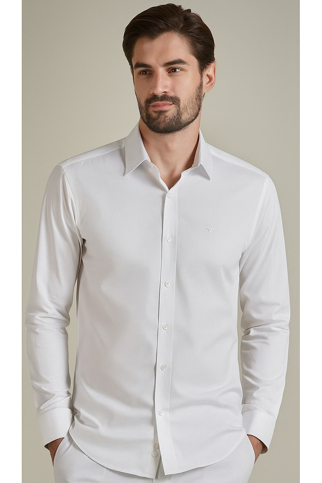 BENEZZO Slim Fit Long Sleeve White Men's Shirt