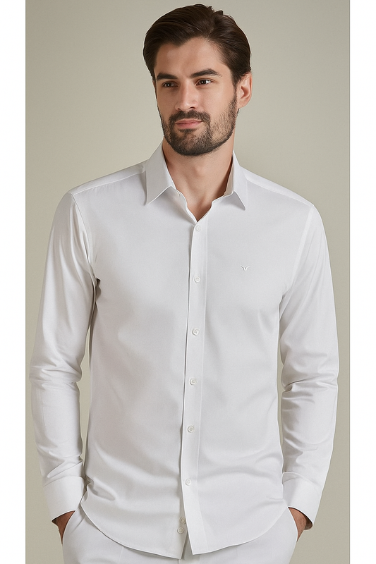BENEZZO Slim Fit Long Sleeve White Men's Shirt